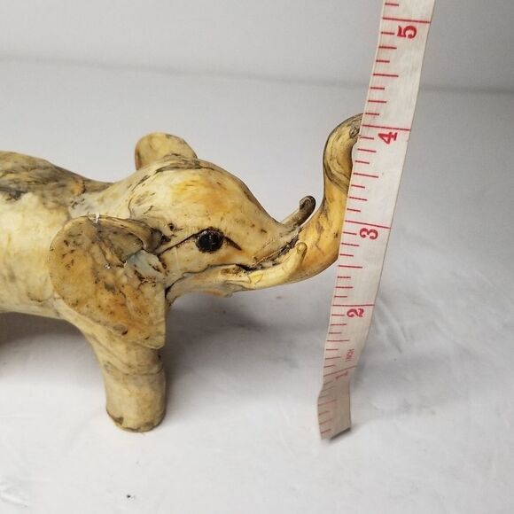 VTG Crushed oyster  Handmade Elephant Figurine Statue Marbleized trunk raised - Picture 12 of 13